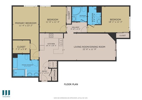 Floor plan for 3 beds, 3 baths, 1625 sqft